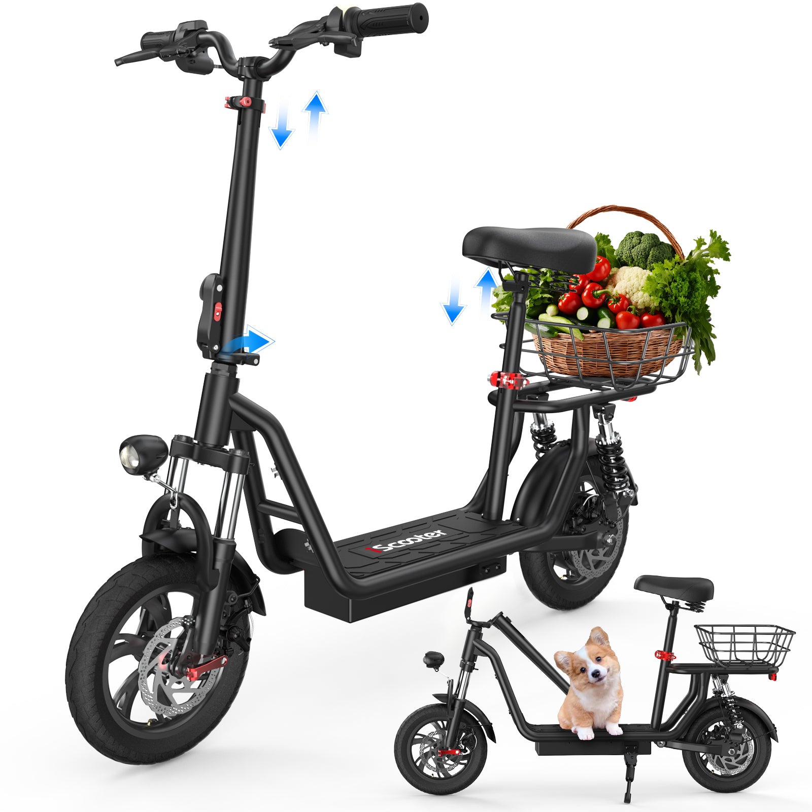 iScooter i12 Electric Scooter with Seat & Carry Basket