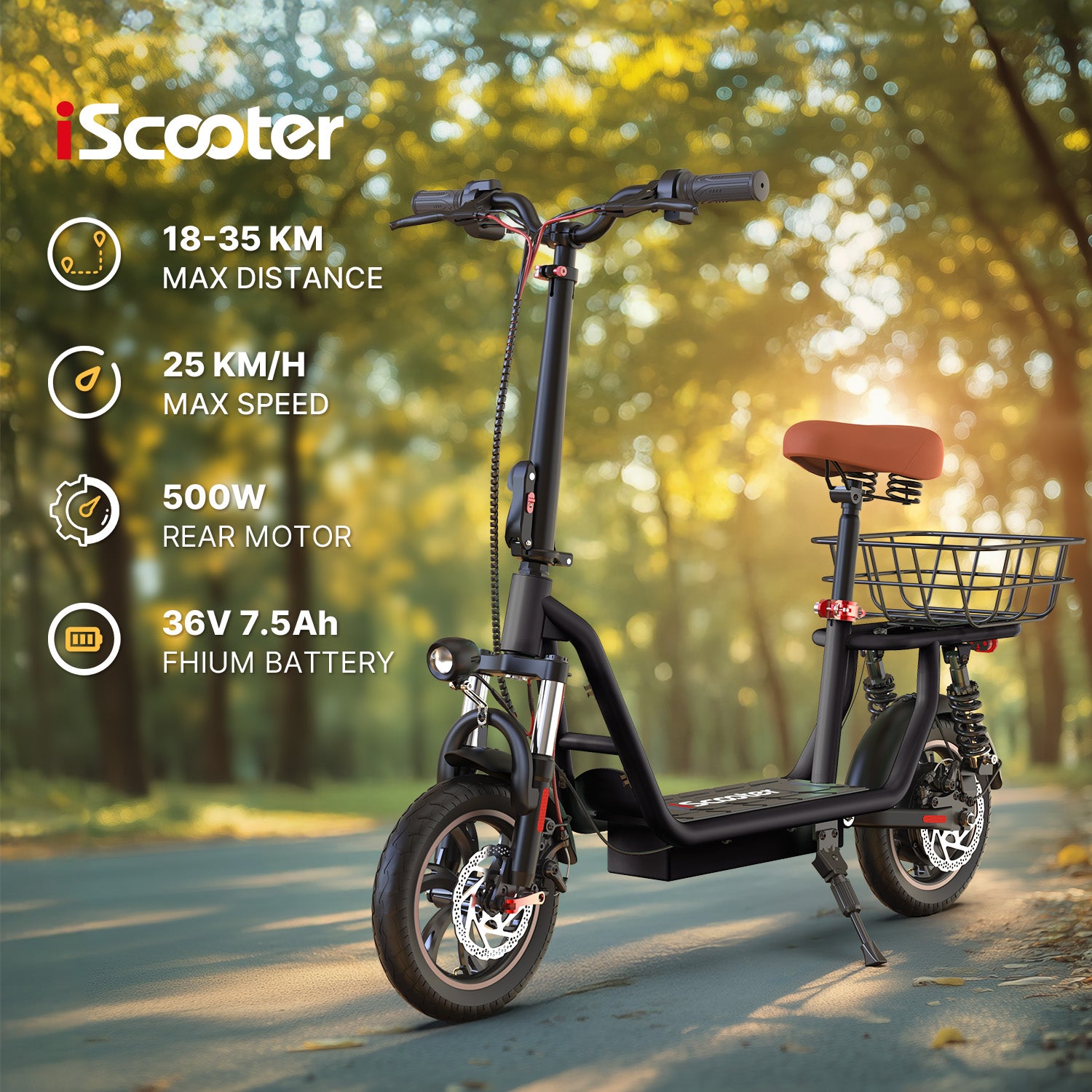 iScooter i12 500W Electric Scooter with Seat
