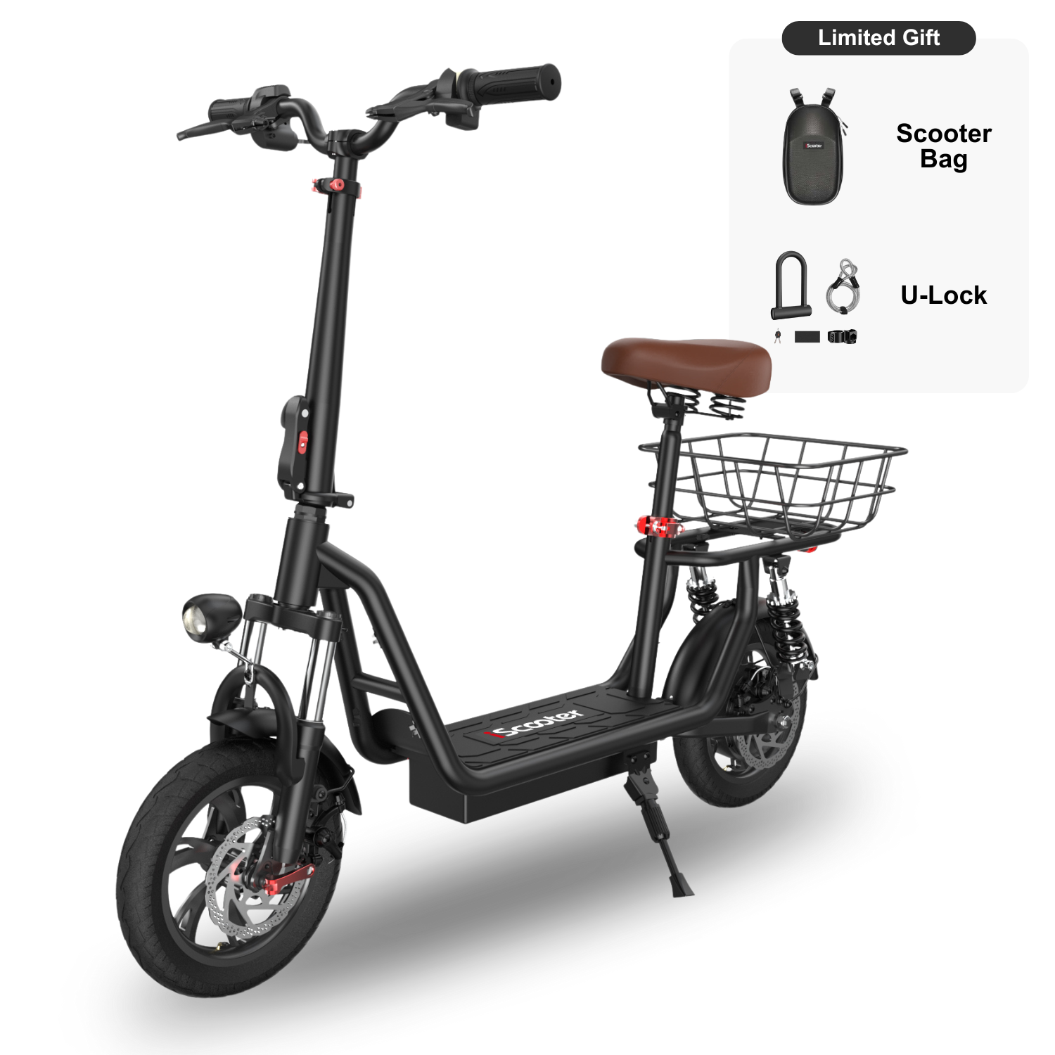 iScooter i12 Electric Scooter with Seat & Carry Basket