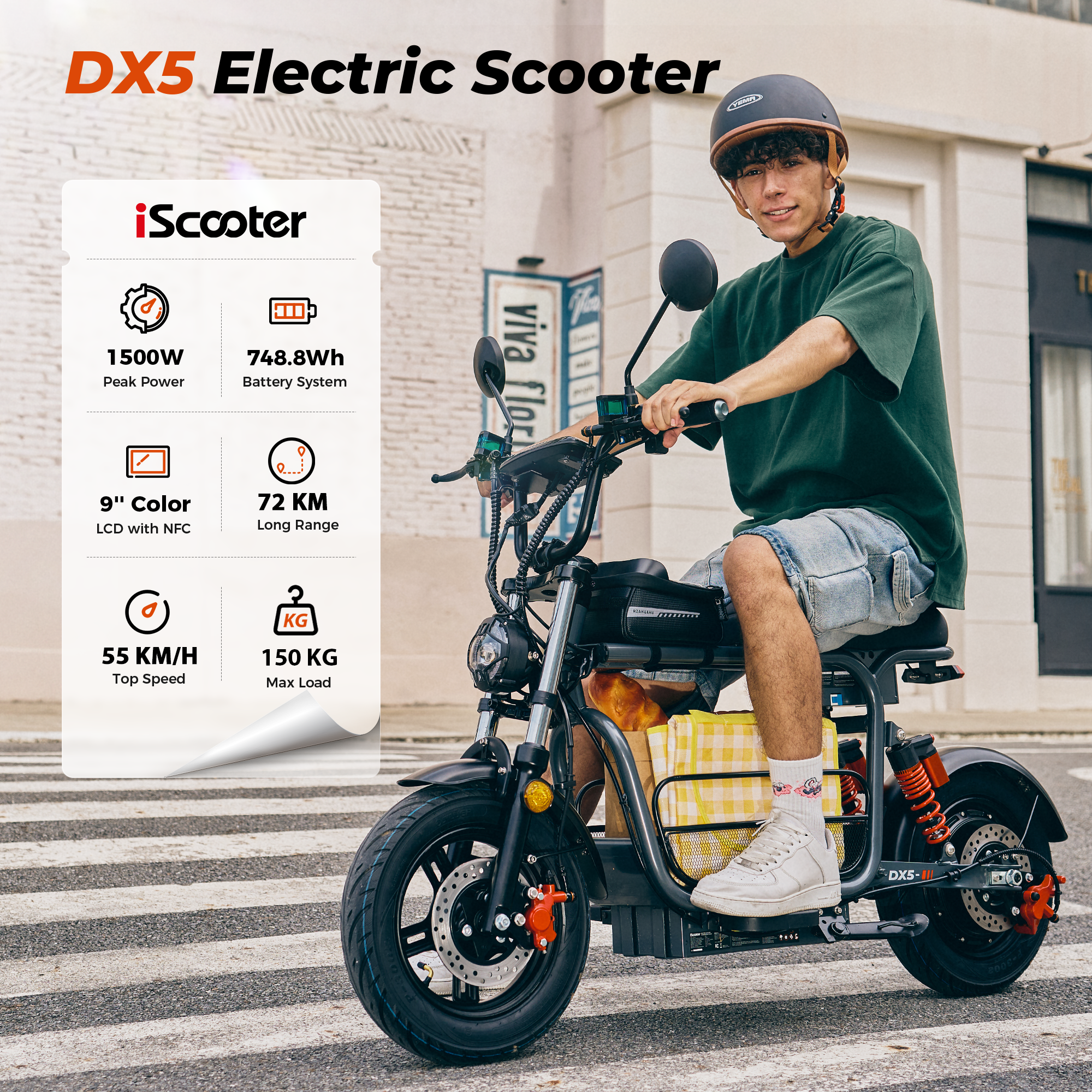 iScooter DX5 1500W Cargo Electric Scooter